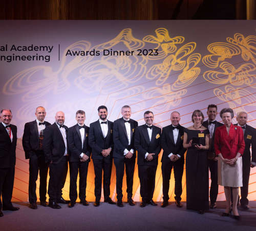 Ceres Power team with HRH Princess Royal on stage at 2023 Awards Dinner