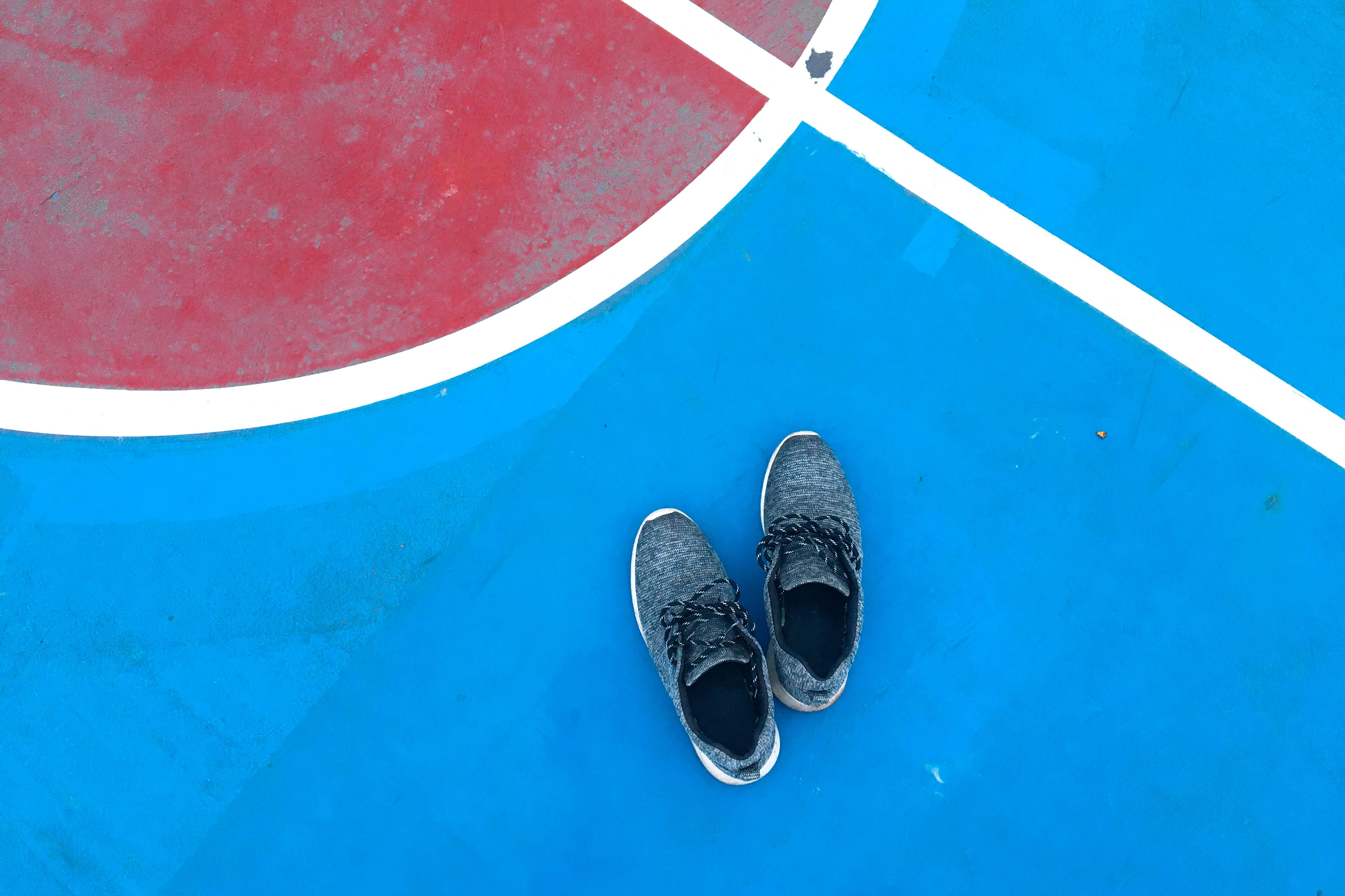 pair of sports shoes on a sports court