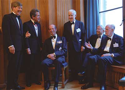 Five Past Presidents with an Academy Royal Fellow. L-R: Lord Broers, Lord Browne, HRH The Duke of Kent, Sir William Barlow, Sir David Davies, Sir Denis Rooke