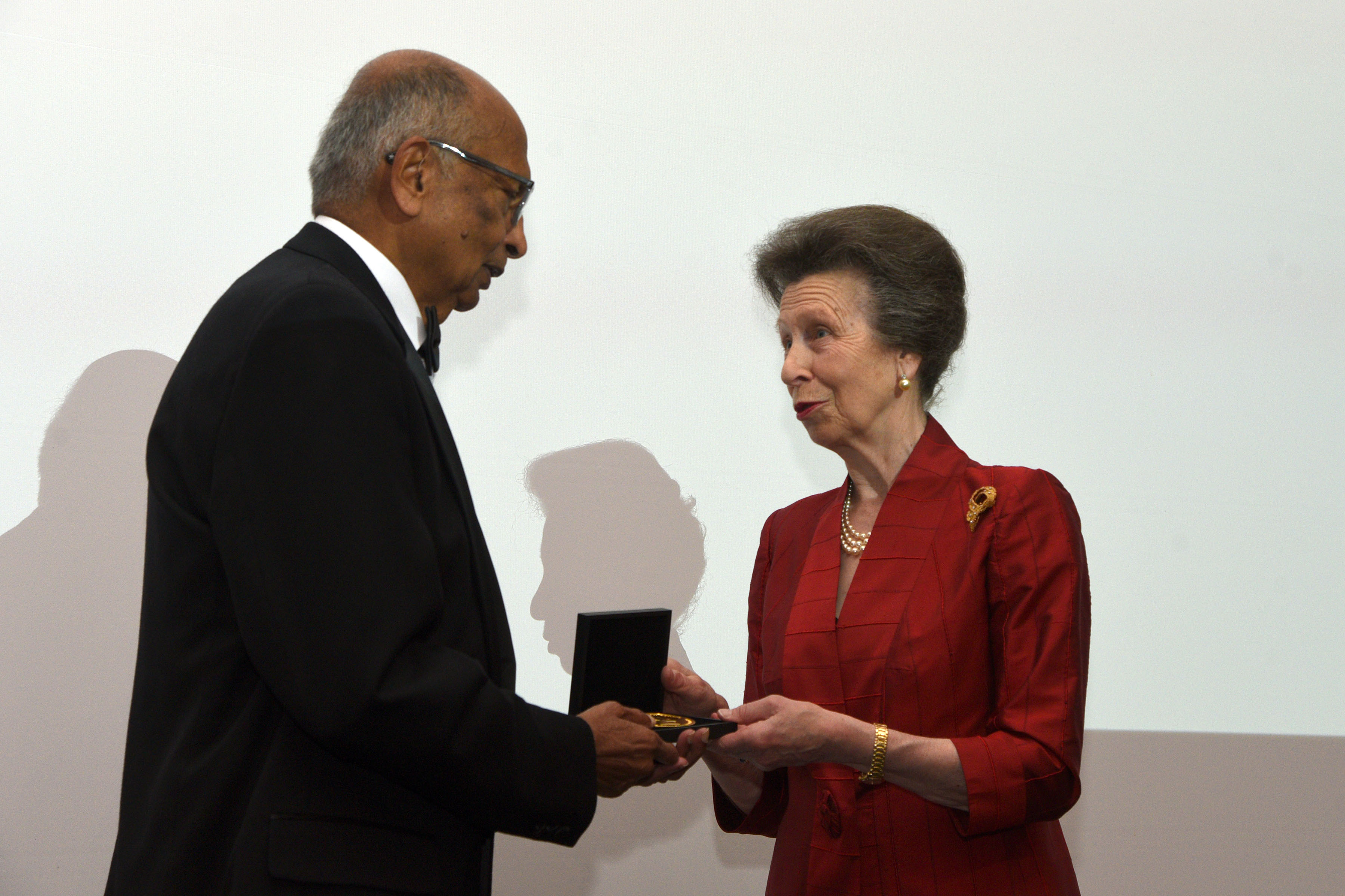 Dr Arogyaswami J Paulraj being presented with the Prince Philip Medal by HRH The Princess Royal