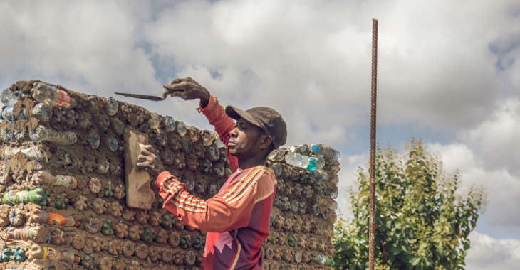 house construction with plastic bottles 