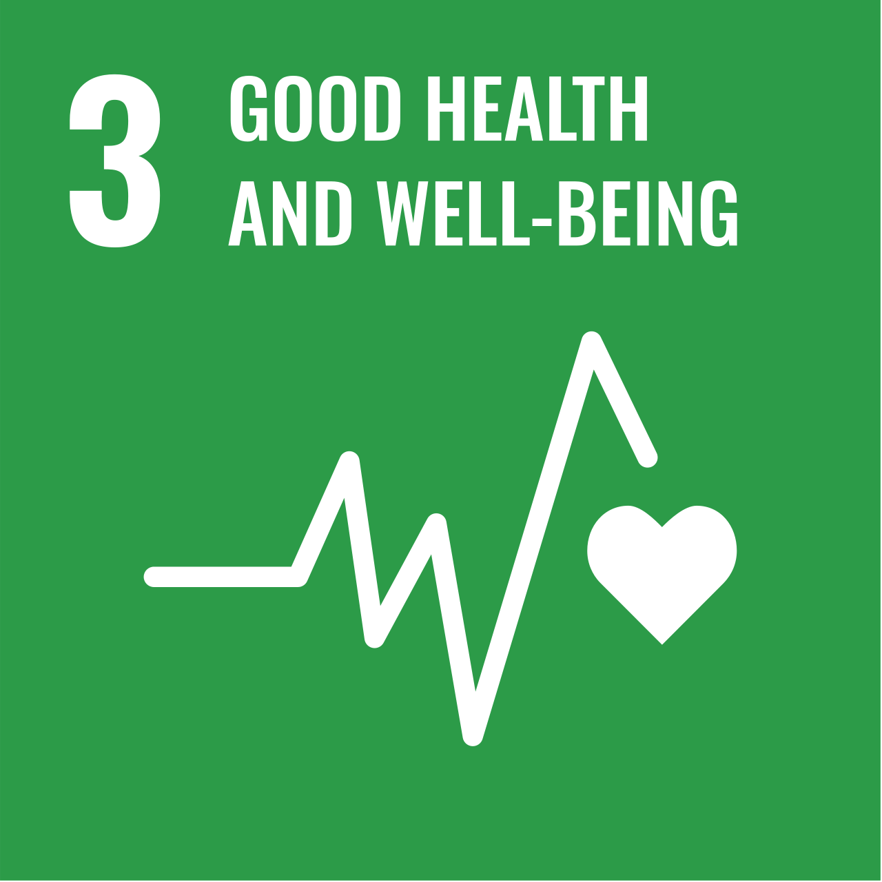 SDG 3 icon showing a heart with a heartbeat line, symbolising good health and well-being.
