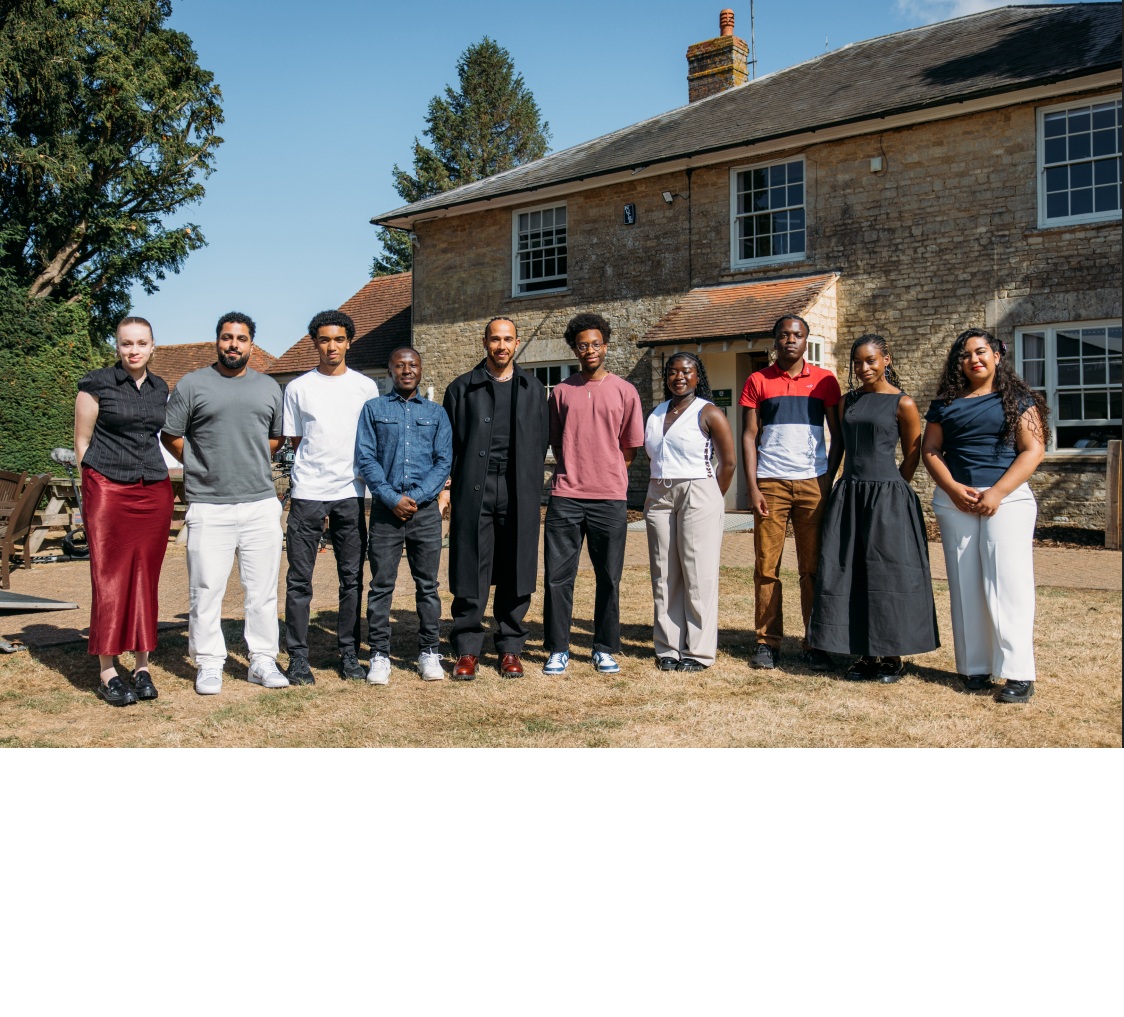 Sir Lewis Hamilton with MSc Motorsport Scholars at Silverstone July 2025