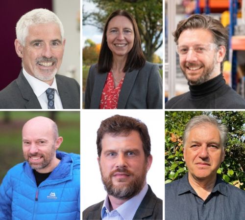 Top row from left to right: Rob Buckingham OBE FREng, Dr Kirsty Hewitson FRSC, Dr James Kell. Bottom row from left to right: Professor Barry Lennox FREng, Duncan Steel, Professor Michael Fisher.