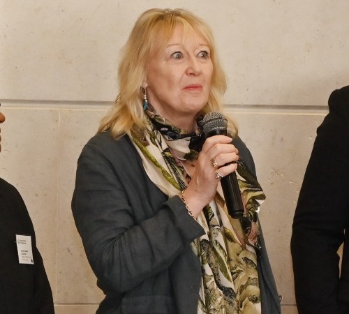 Fiona Jeffery OBE presenting