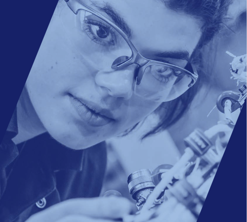 Close up of a an engineer wearing protective glasses.