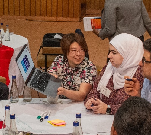 Dr Lu working together with participants during a group activity.