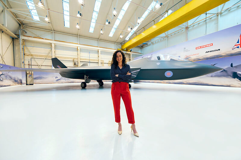female aerospace engineer in hangar with the Tempest aircraft